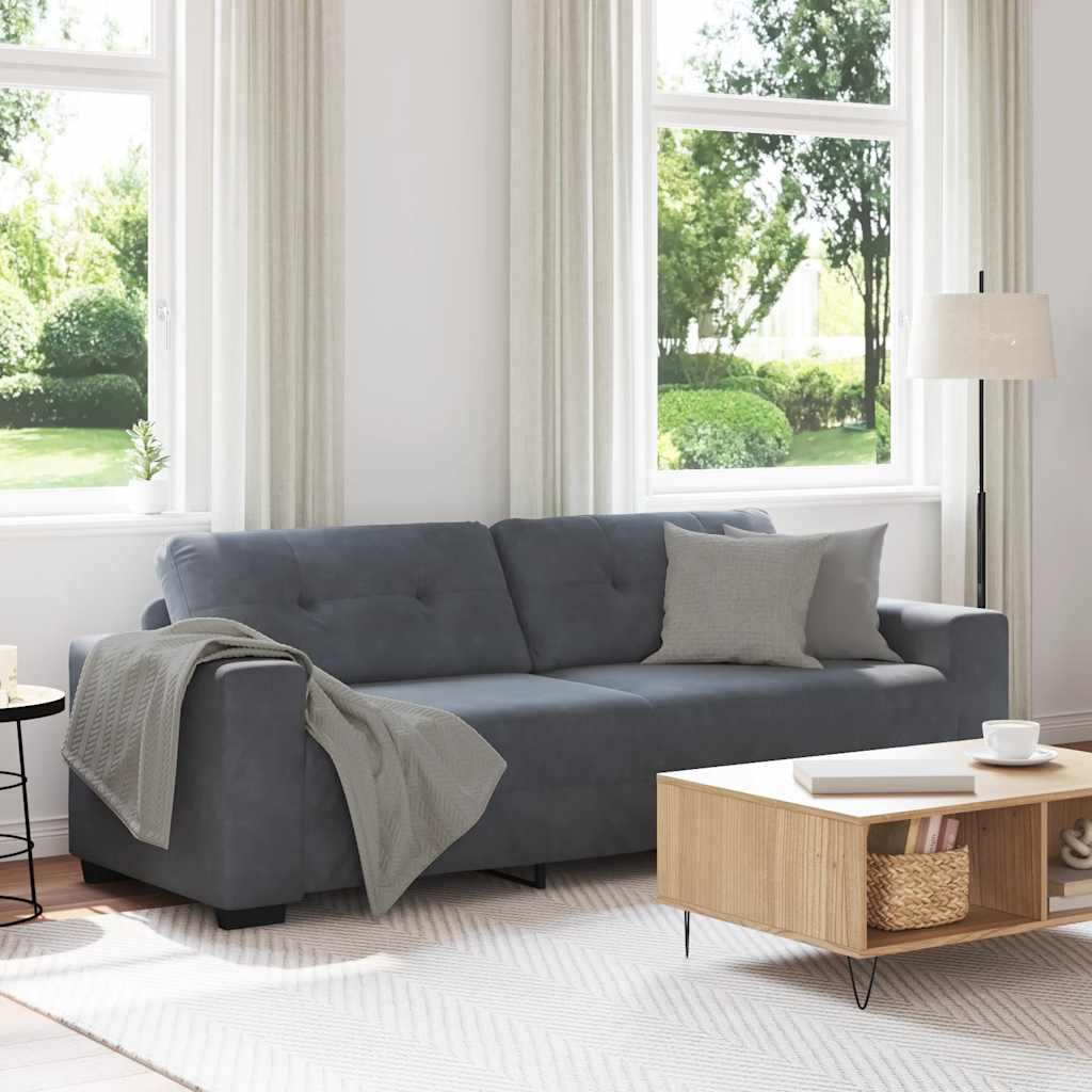vidaXL Τριθέσιος Καναπές Σκούρο Γκρι 220x78x80 εκ. Βελούδο