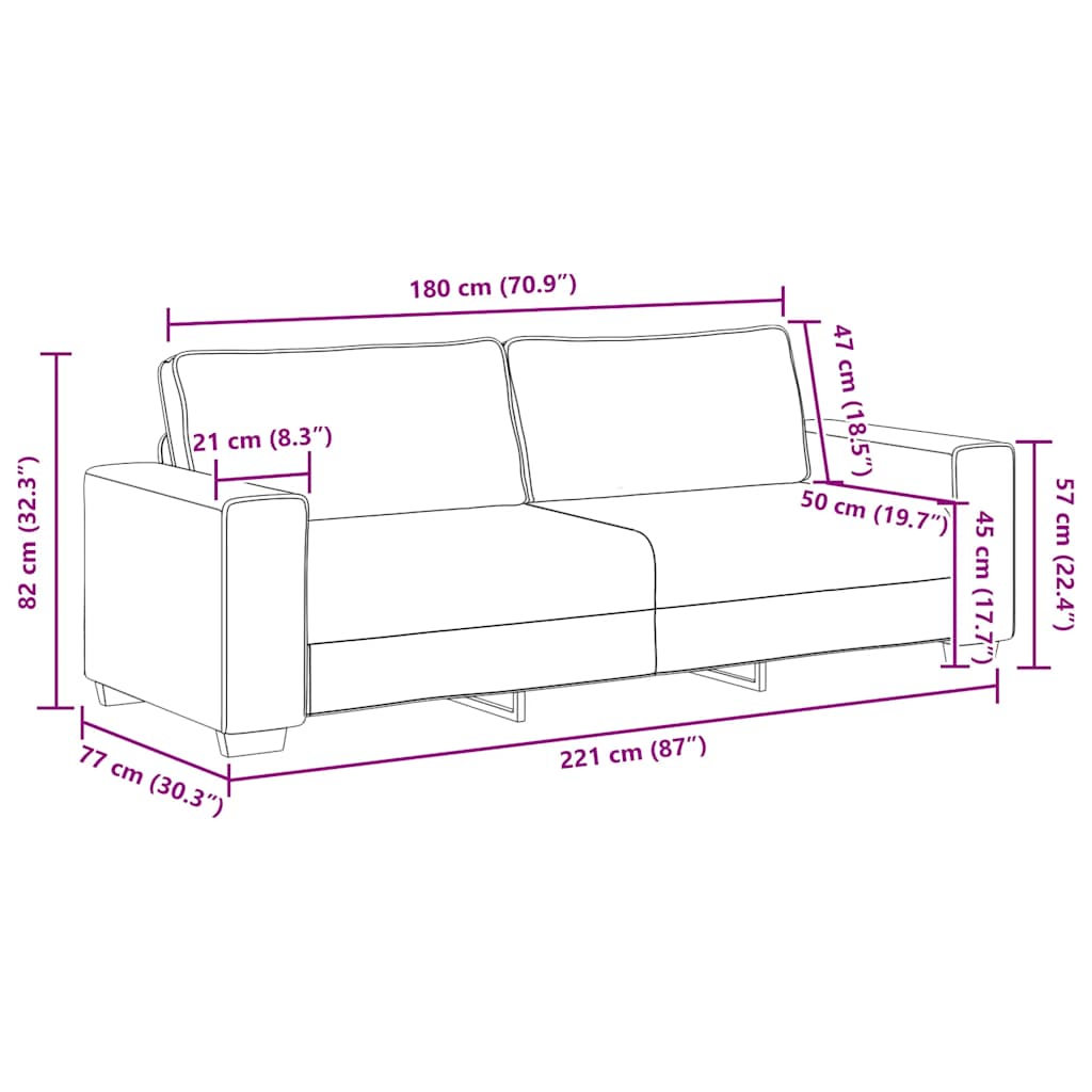 vidaXL Τριθέσιος Καναπές Κόκκινος 220x77x82 εκ. Ύφασμα
