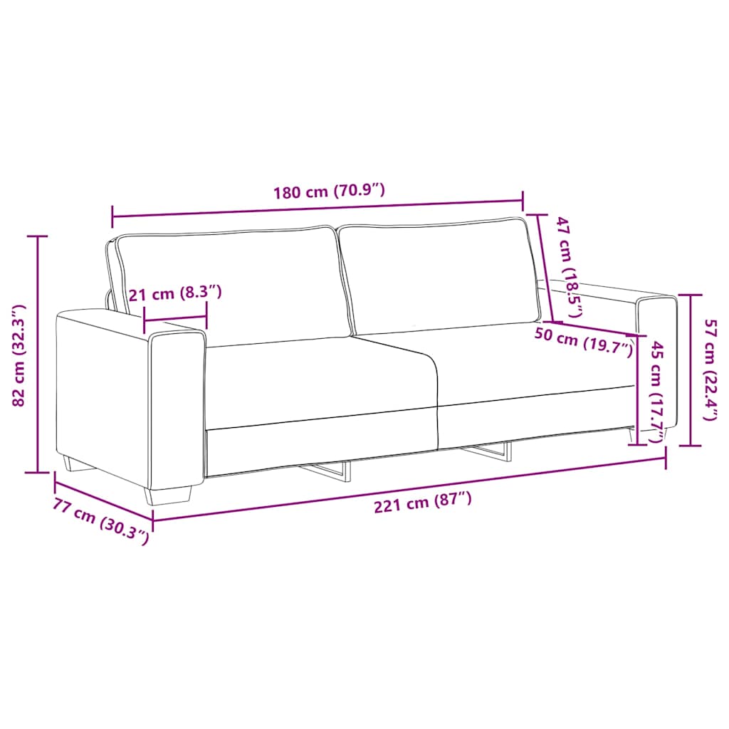 vidaXL Τριθέσιος Καναπές Μπεζ 220x77x82 εκ. Ύφασμα
