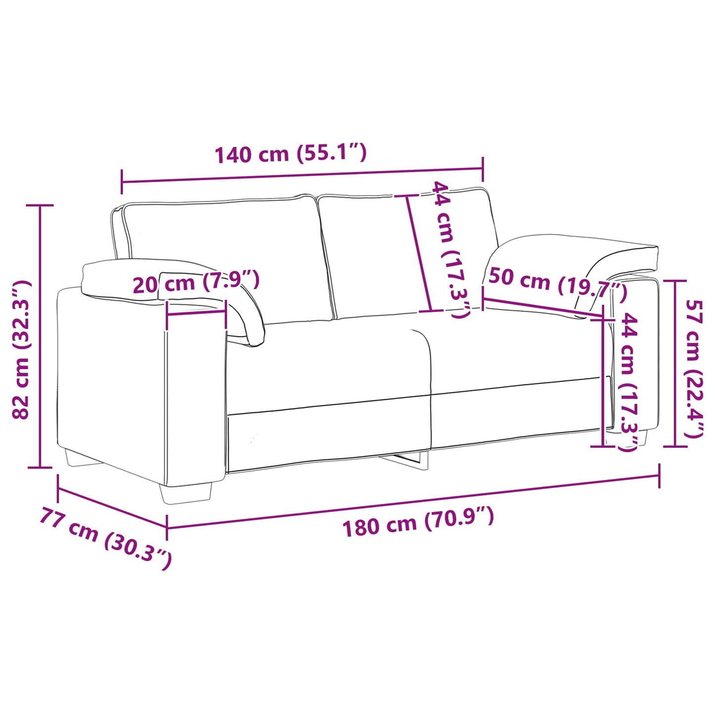vidaXL Διθέσιος καναπές Σκούρο Γκρι 180 cm ύφασμα