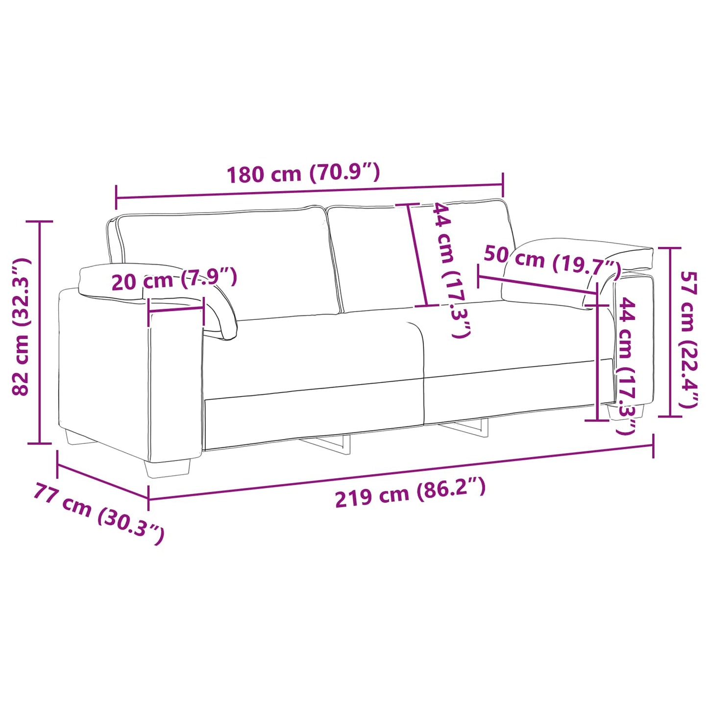 vidaXL 3-Θέσιος καναπές Σκίουρος Γκρί 220 cm ύφασμα