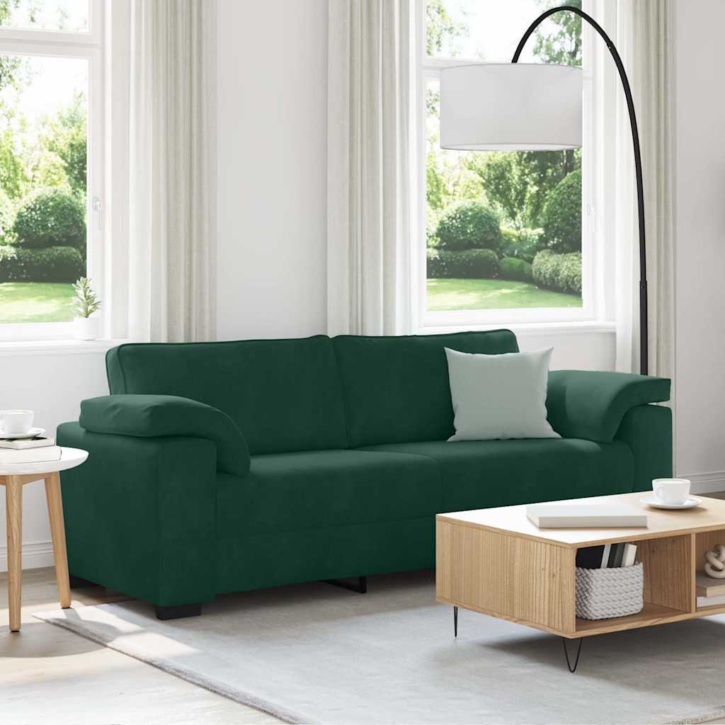 vidaXL Τριθέσιος Καναπές Σκούρο Πράσινο 220x77x82 εκ. Βελούδο
