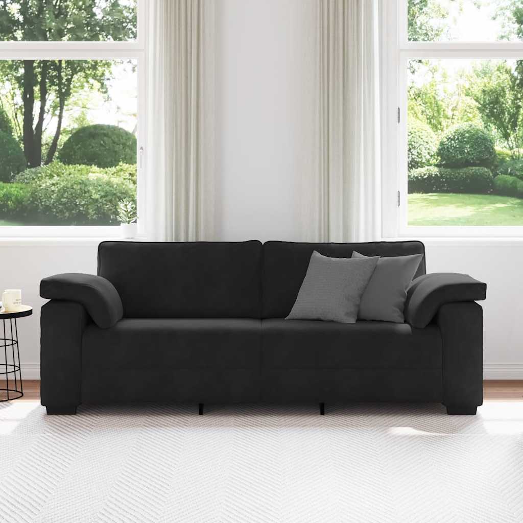 vidaXL Τριθέσιος Καναπές Μαύρος Βελούδινος 220x77x82 εκ.