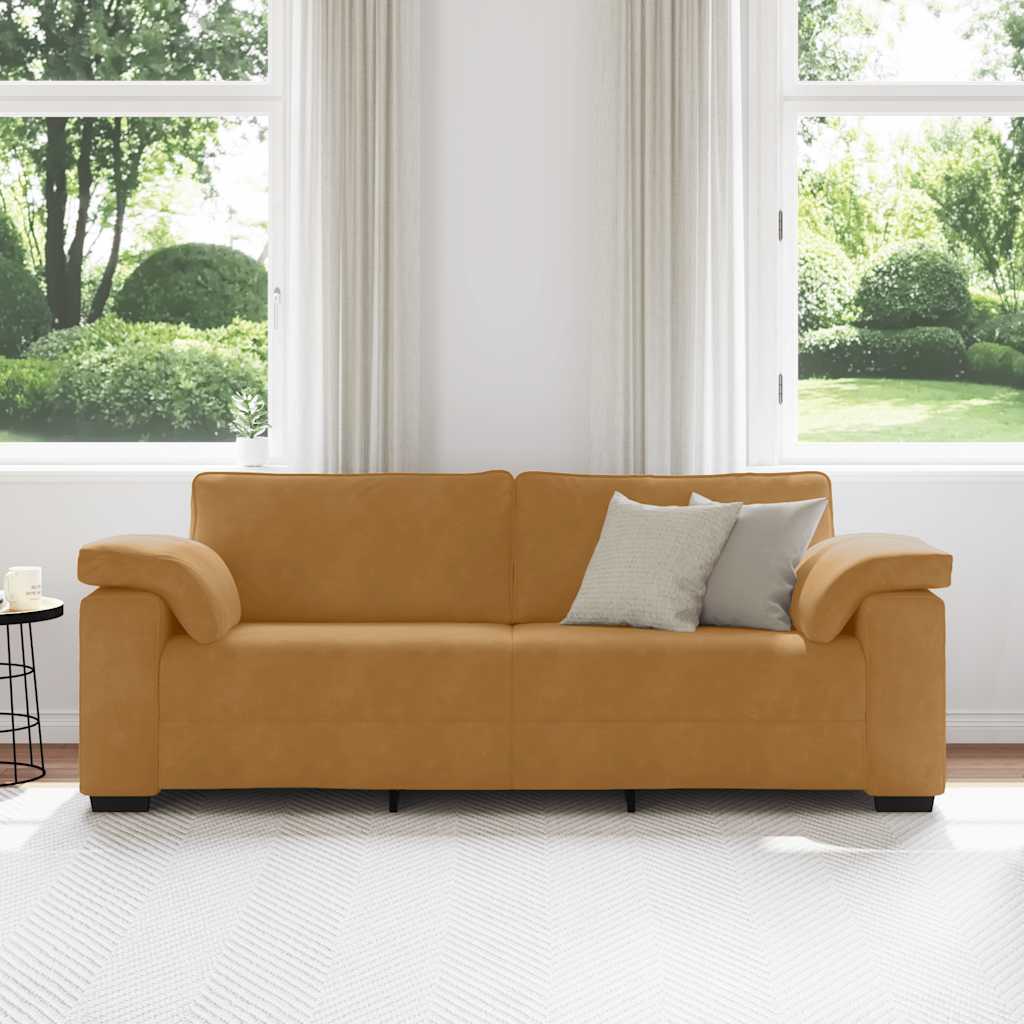 vidaXL Τριθέσιος Καναπές Καφέ Βελούδινος 220x77x82 εκ.