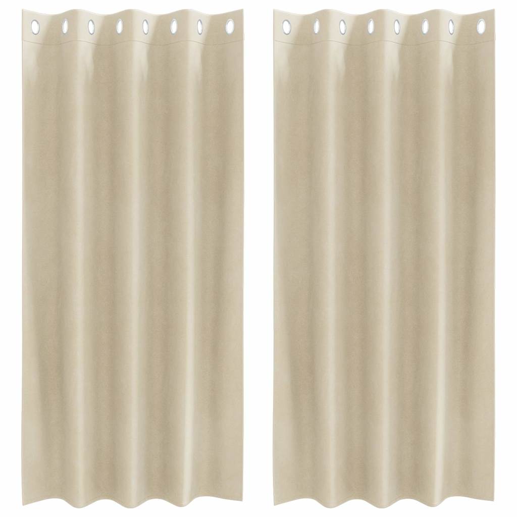vidaXL Κουρτίνες Μπλοκαρίσματος με Οπές 2 τμχ Κρεμ Βελούδο
