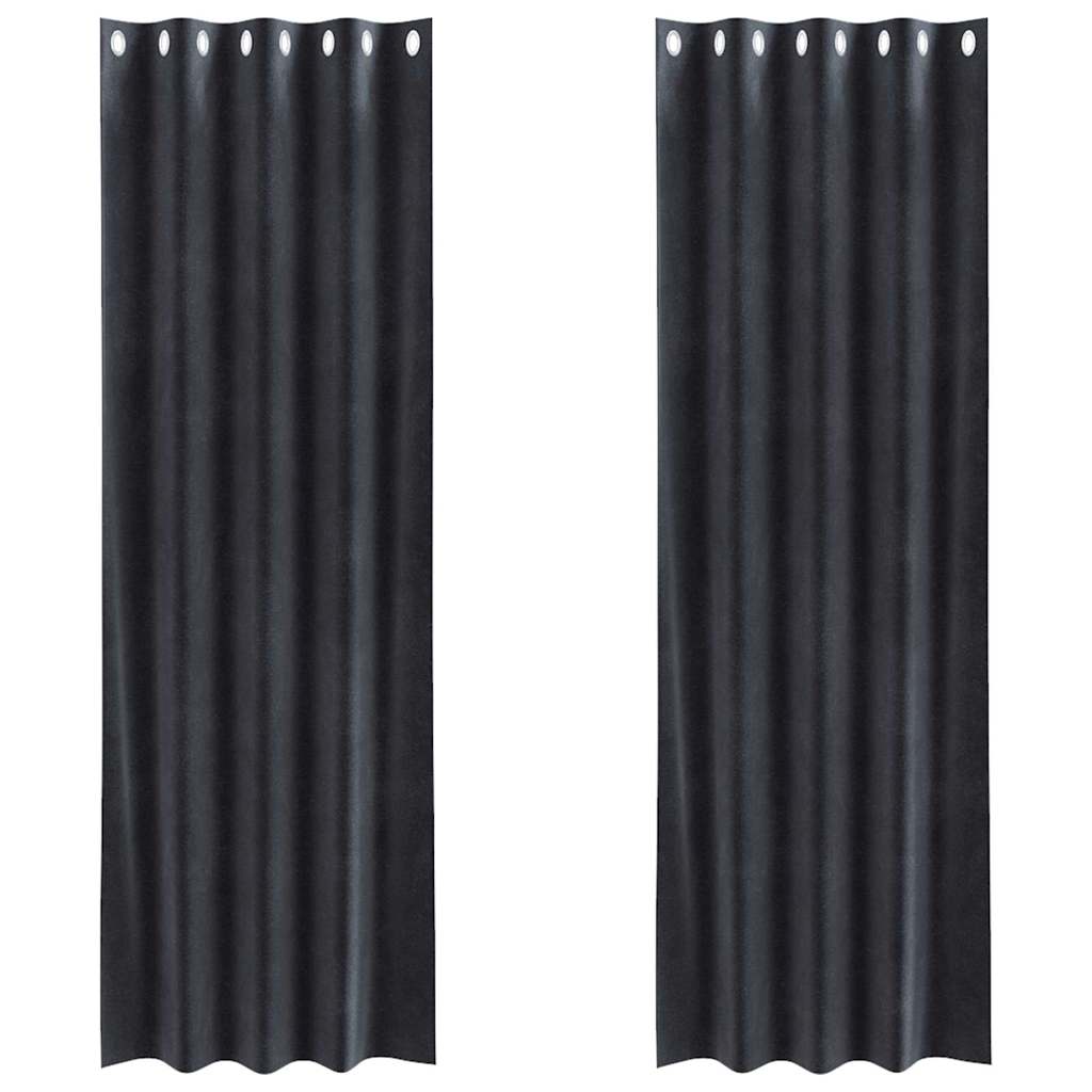 Κουρτίνες Blackout vidaXL με μάτι 2 τμχ Σκούρο Γκρι Βελούδο