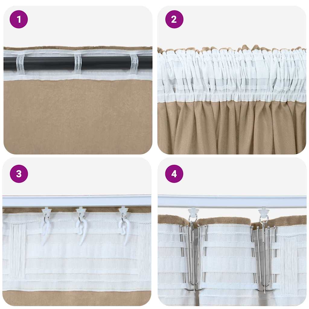 vidaXL κουρτίνες βελούδου 2 τεμάχια με τσέπες σαμπάν 225x140 εκ.