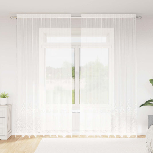 vidaXL Κουρτίνα Δαντέλας με κουρτίνες Λευκό 260x200εκ Πολυεστέρας