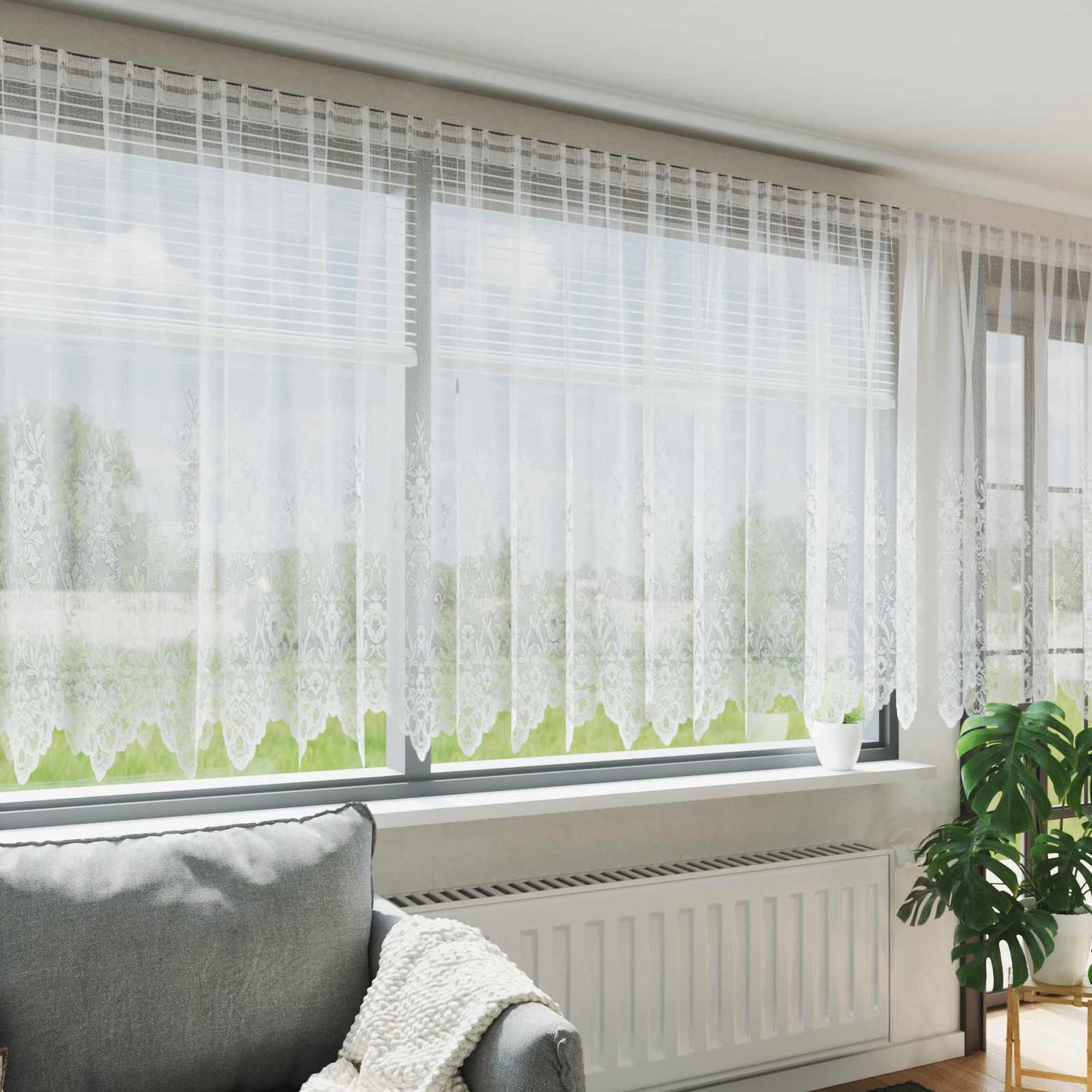 vidaXL Κουρτίνα Δαντέλας με κουρτίνες Λευκό 180 x 900 εκ Πολυεστέρας