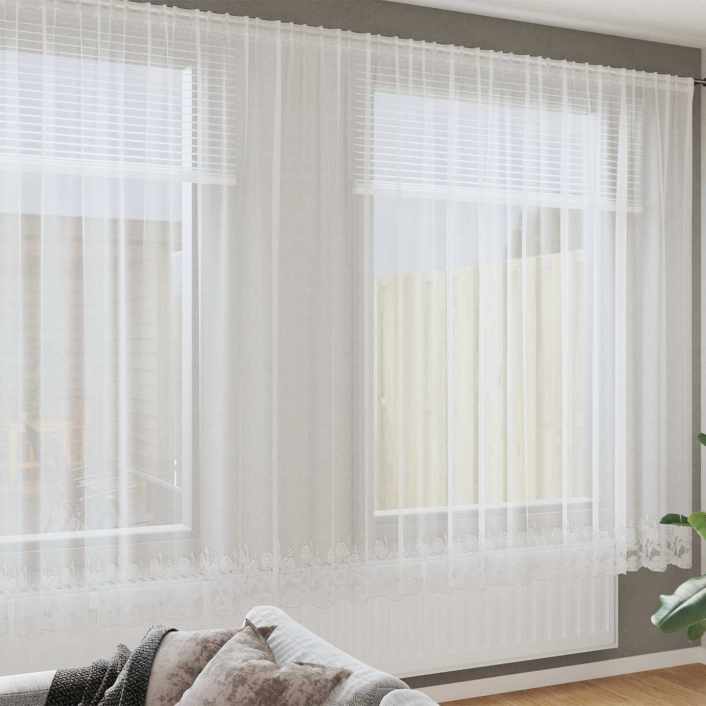 vidaXL Κουρτίνα Δαντέλας με κουρτίνες Λευκό 200 x 900 εκ Πολυεστέρας