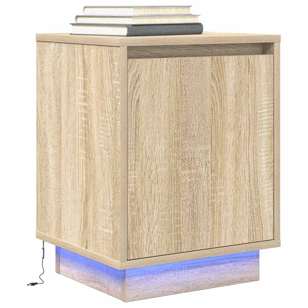 vidaXL Κομοδίνα με φώτα LED 2 τεμάχια Sonoma Oak 38x34x50 cm