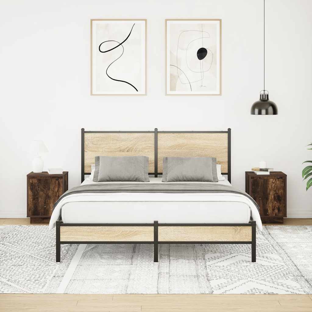 vidaXL Κομοδίνα με φώτα LED 2 τεμάχια Καπνιστή δρυς 38x34x50 cm