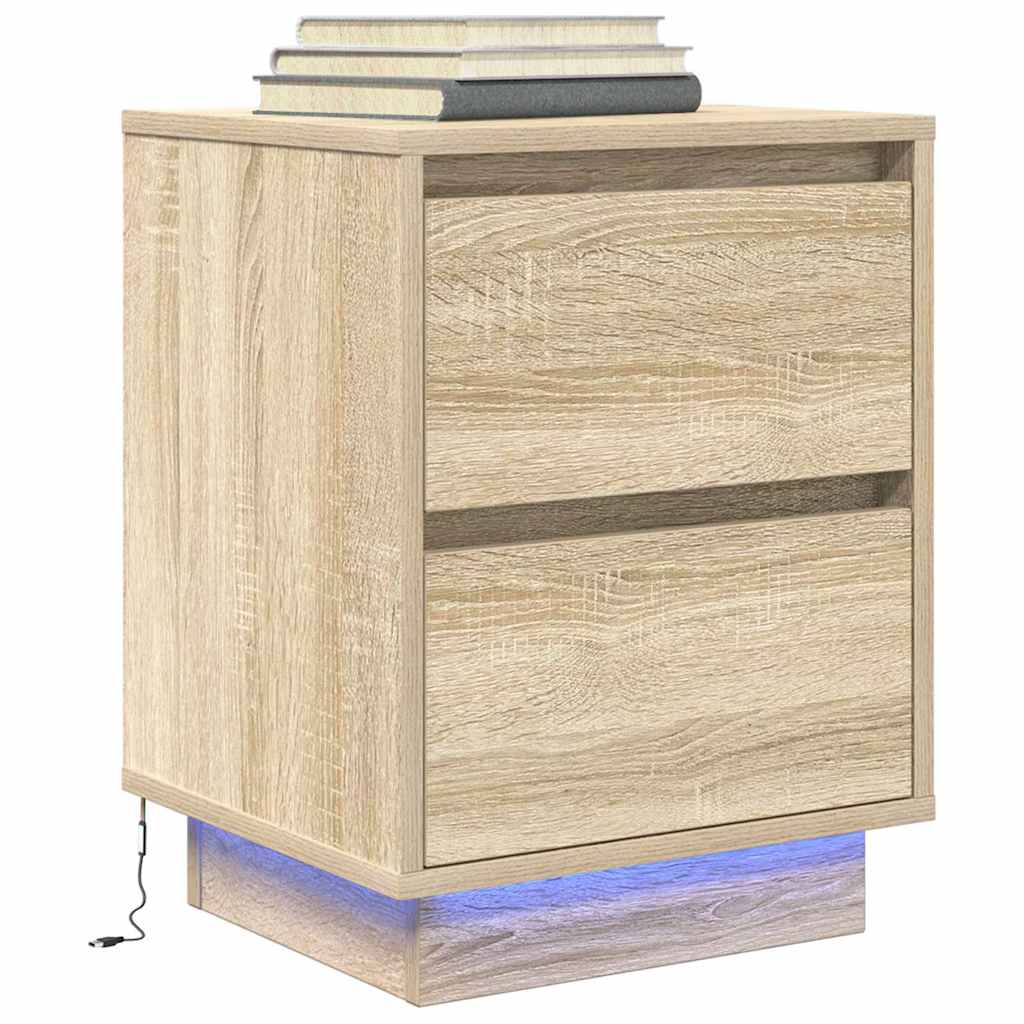 vidaXL Κομοδίνο με φώτα LED Sonoma Oak 38x34x50 cm