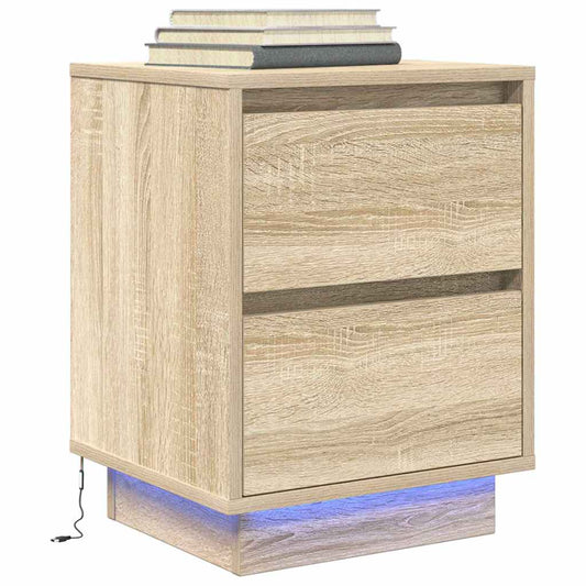 vidaXL Κομοδίνο με φώτα LED Sonoma Oak 38x34x50 cm