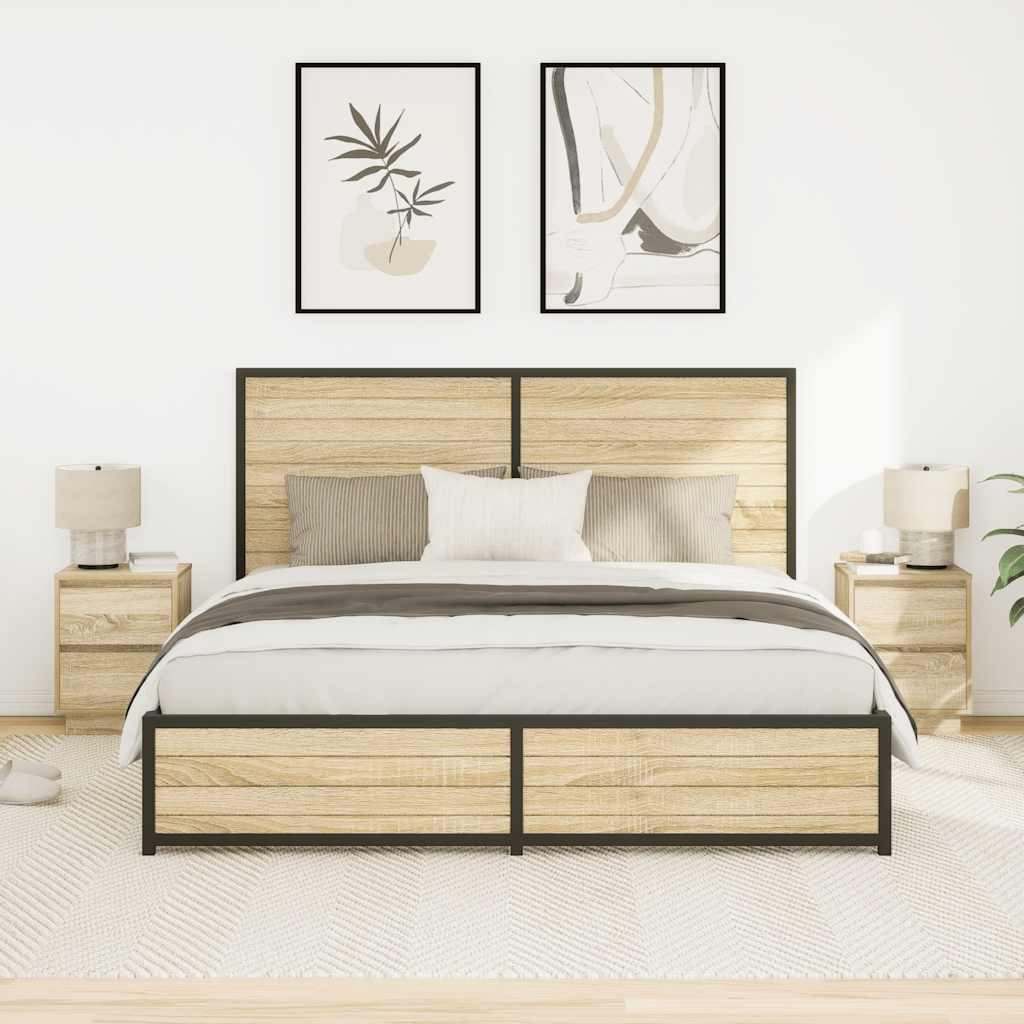 vidaXL Κομοδίνα με φώτα LED 2 τεμάχια Sonoma Oak 38x34x50 cm