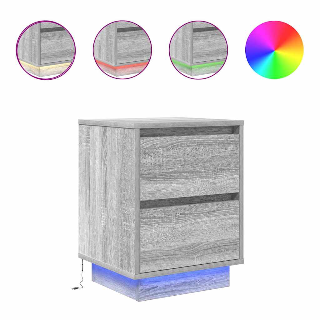 vidaXL Κομοδίνο με φώτα LED Γκρι Sonoma 38x34x50 cm