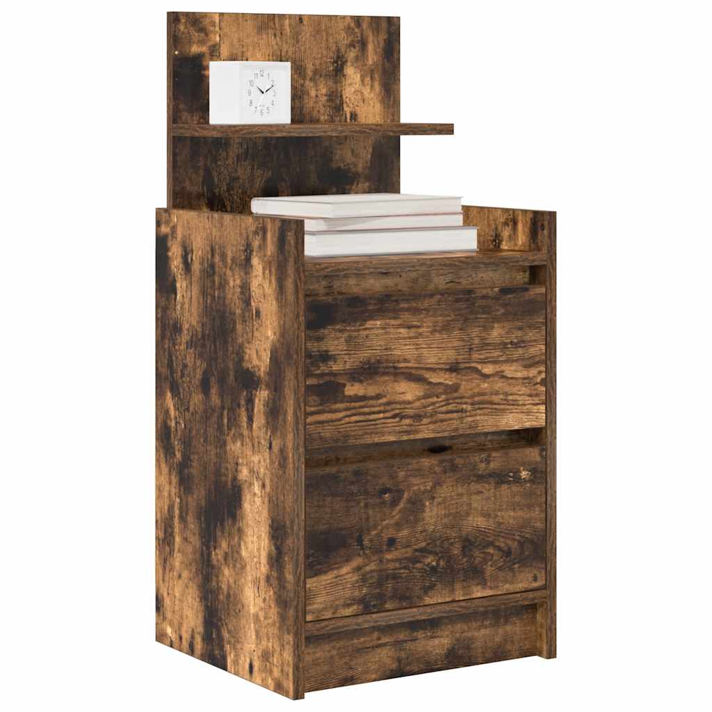 vidaXL Κομοδίνο με 2 συρτάρια Καπνιστή Δρυς 38x34x80 εκ.