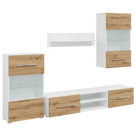 vidaXL Μονάδες τηλεόρασης 5 τεμαχίων με φωτισμό LED Δρυς τεχνίτης