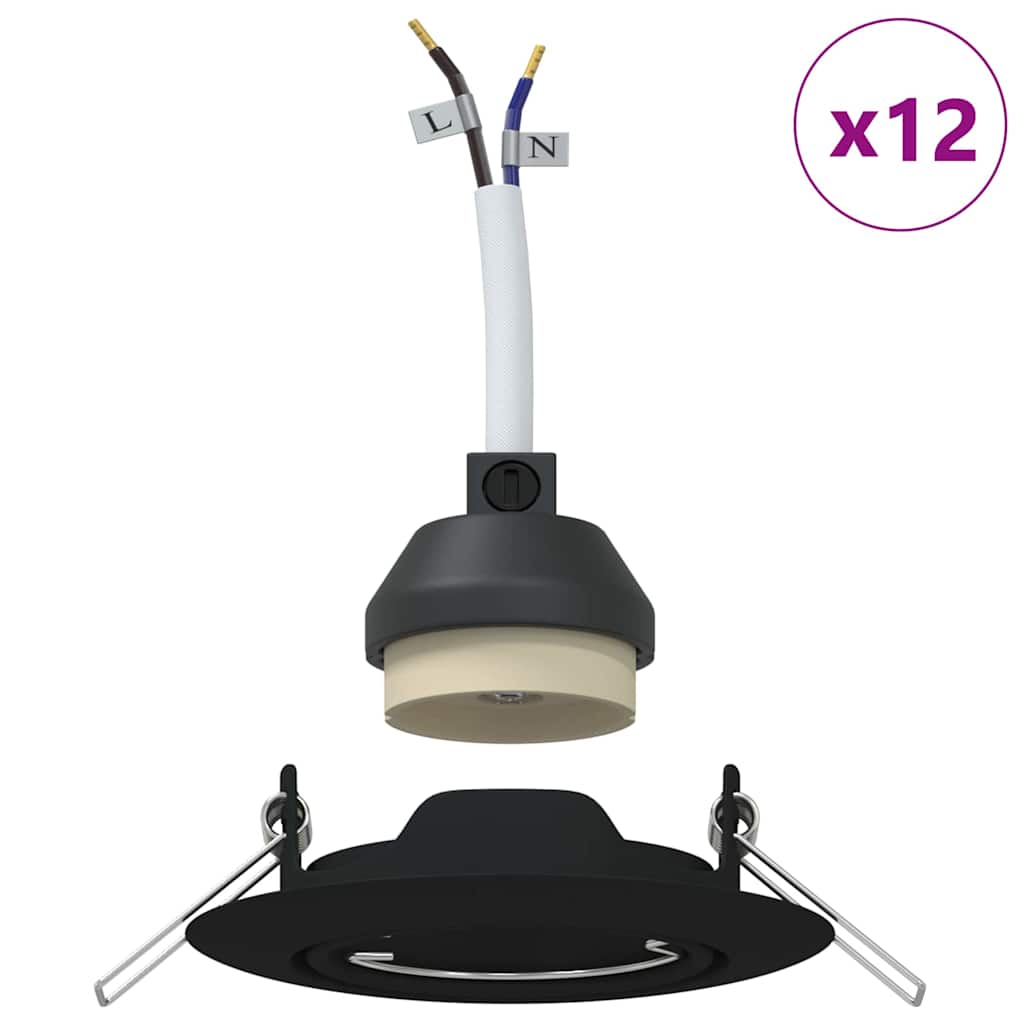 vidaXL Ενσωματωμένα Ρακόρ 12 τεμ Στρογγυλό GU10 Μαύρο Ø90 χλστ Χάλυβας