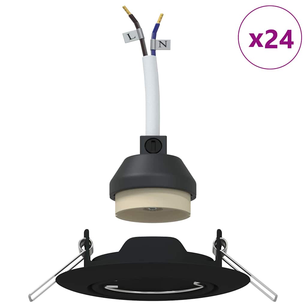 vidaXL Ενσωματωμένα Σποτ 24 τεμάχια Στρογγυλό GU10 Μαύρο Ø90 mm Χάλυβας