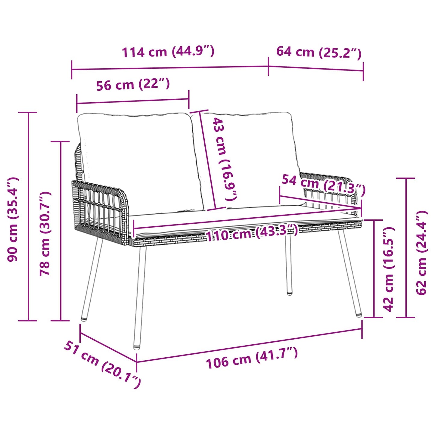 vidaXL Παγκάκι κήπου με μαξιλάρι Φύση 114 x 64 x 90 εκ. Ατσάλι