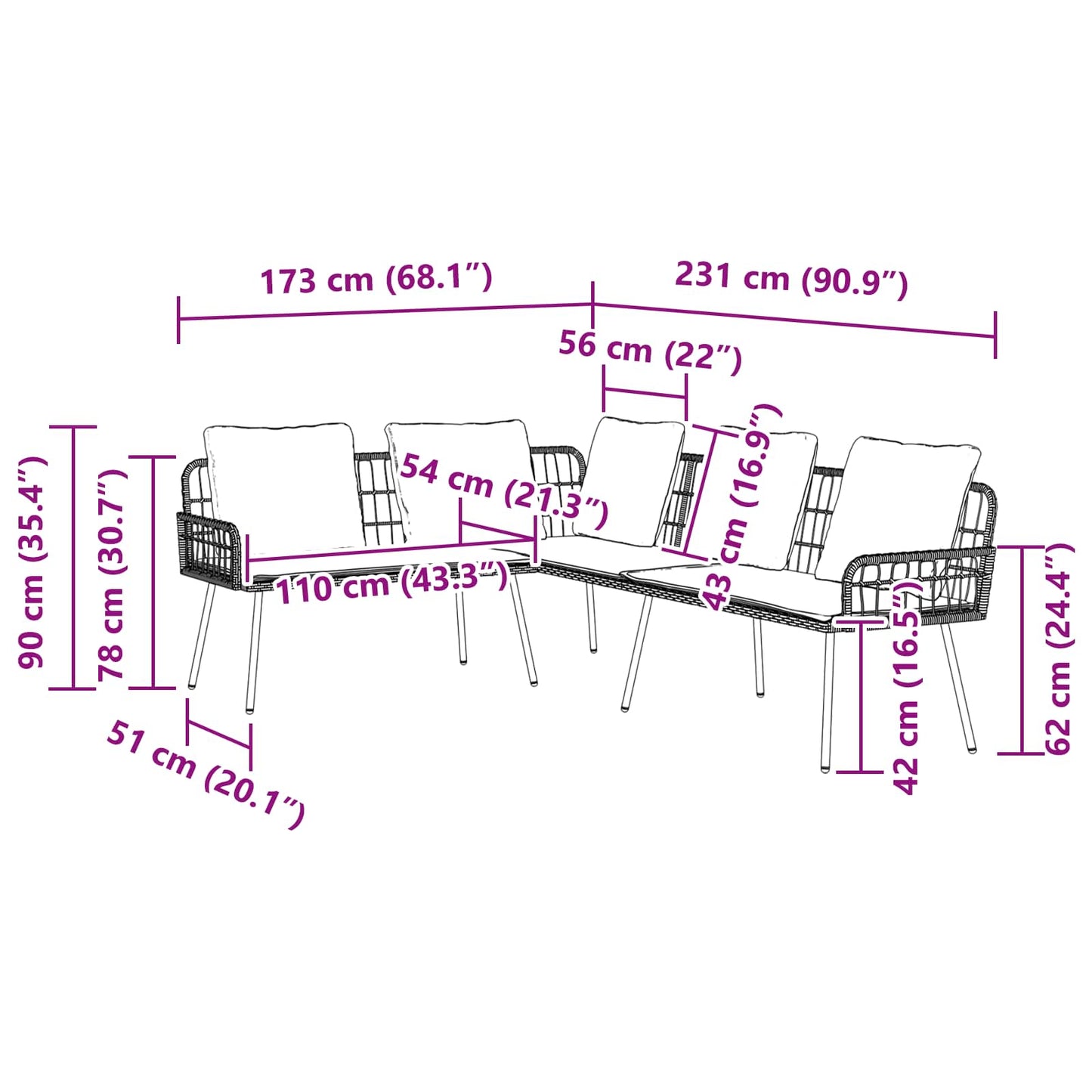 vidaXL Καναπές με μαξιλάρι Καφέ 61.5 x 123 x 82cm Μέταλλο