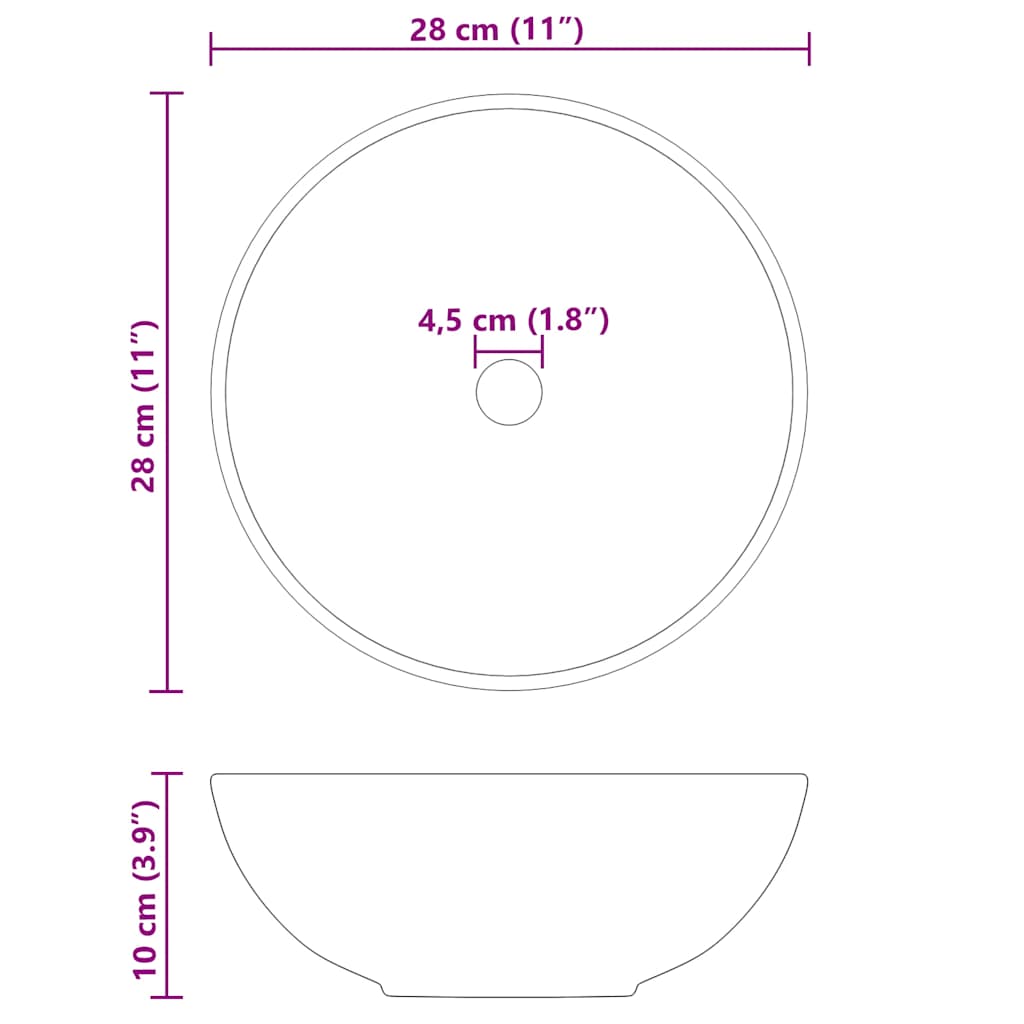 vidaXL Νιπτήρας Κεραμικός Γυαλιστερός Μαύρος Ø28x10 εκ.