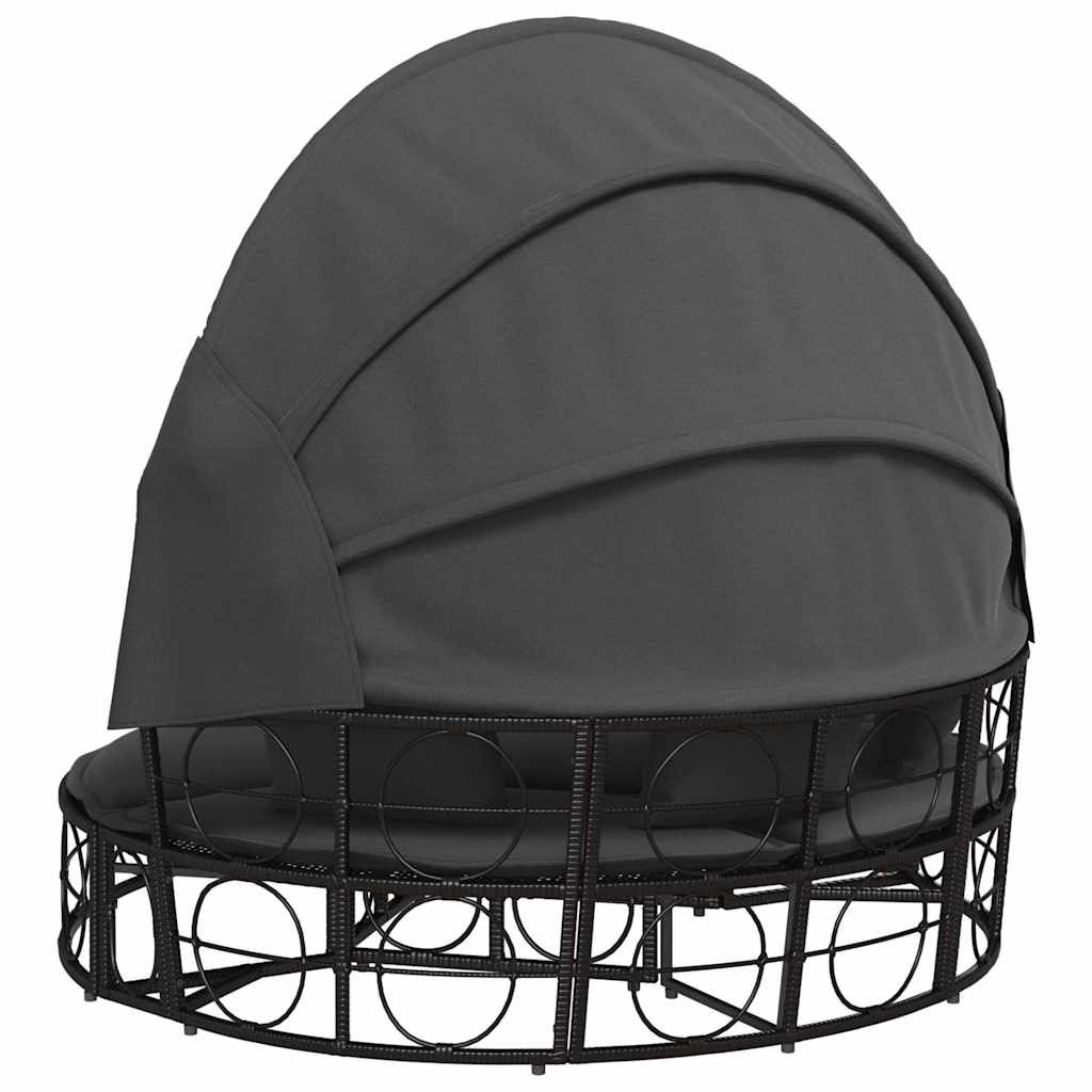 vidaXL Καναπές Εξωτερικού Χώρου Σκίαστρο & Μαξιλάρια Μαύρο Συνθ. Ρατάν