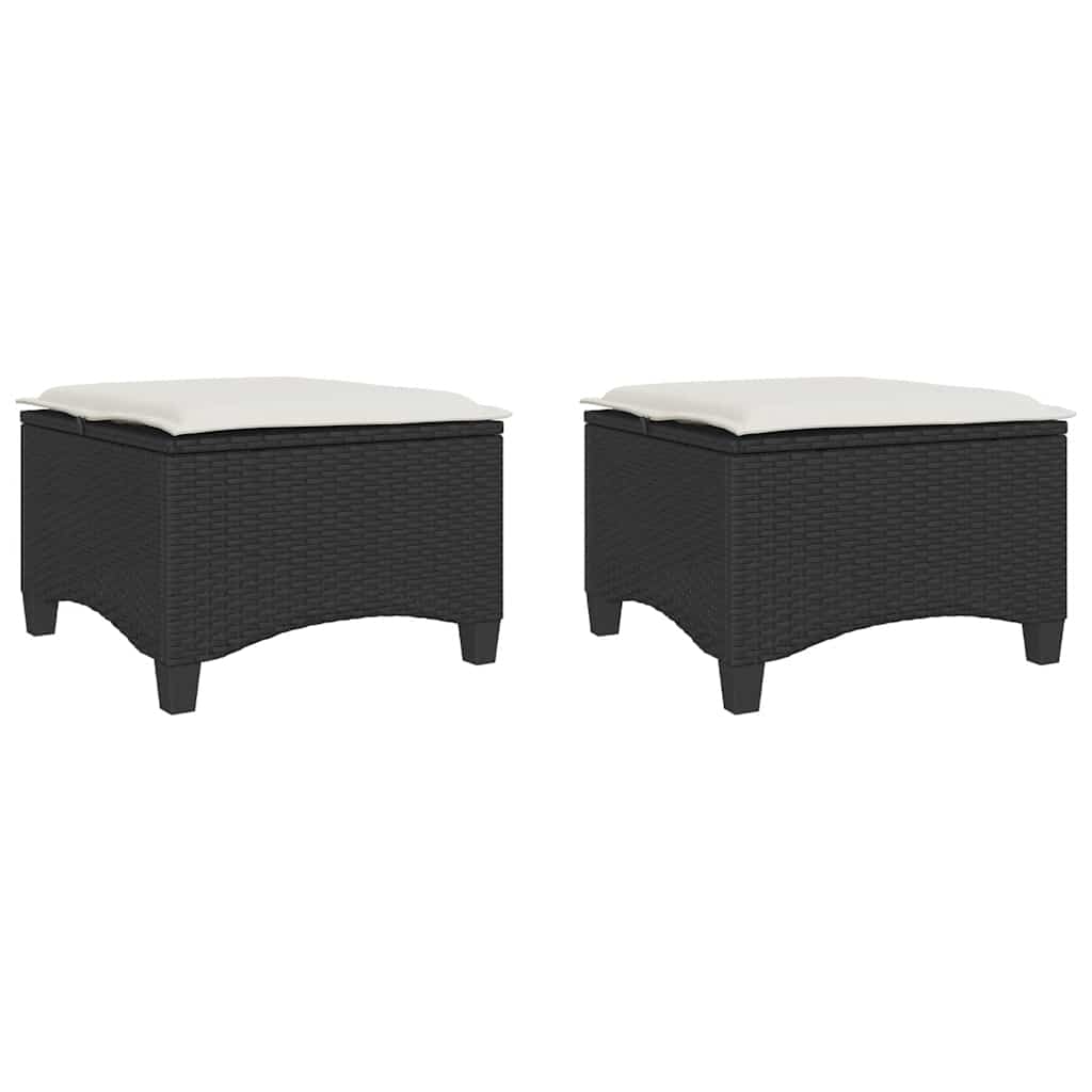 vidaXL Σκαμπό Κήπου με Μαξιλάρια 2 τεμ. Μαύρα 55x55x36 εκ. από Συνθετικό Ρατάν