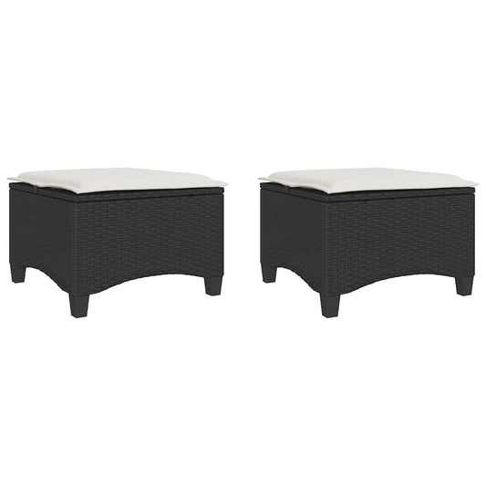 vidaXL Σκαμπό Κήπου με Μαξιλάρια 2 τεμ. Μαύρα 55x55x36 εκ. από Συνθετικό Ρατάν