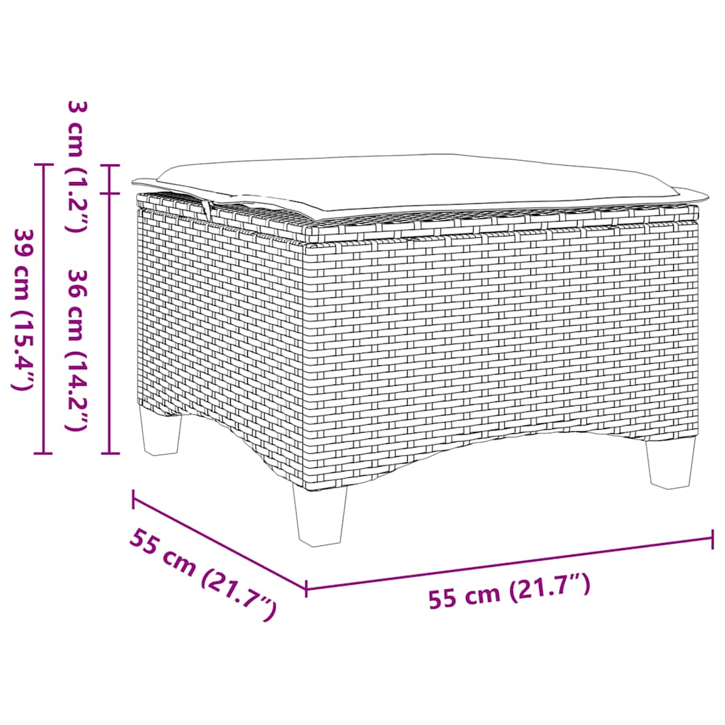 vidaXL σκαμπό κήπου με μαξιλάρια 2 τεμάχια Γκρι 55x55x36 cm