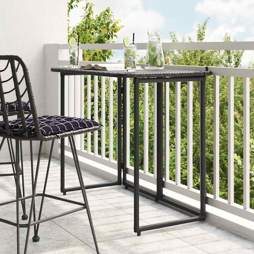 vidaXL Τραπέζι Κήπου Πτυσσόμενο Μαύρο 90 x 51 x 75 εκ. από Συνθετικό Ρατάν