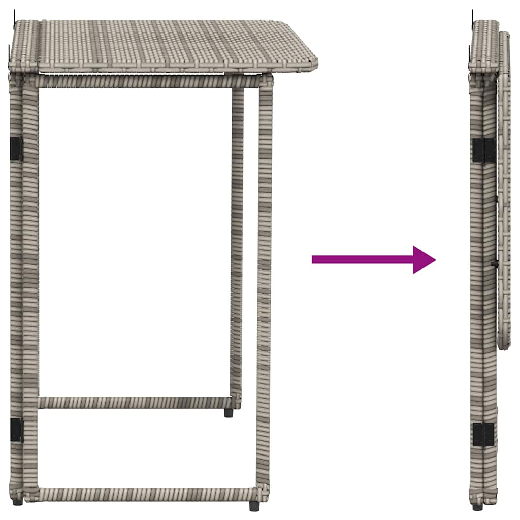 vidaXL Πτυσσόμενο τραπέζι κήπου γκρι 90x51x75 cm Poly Rattan