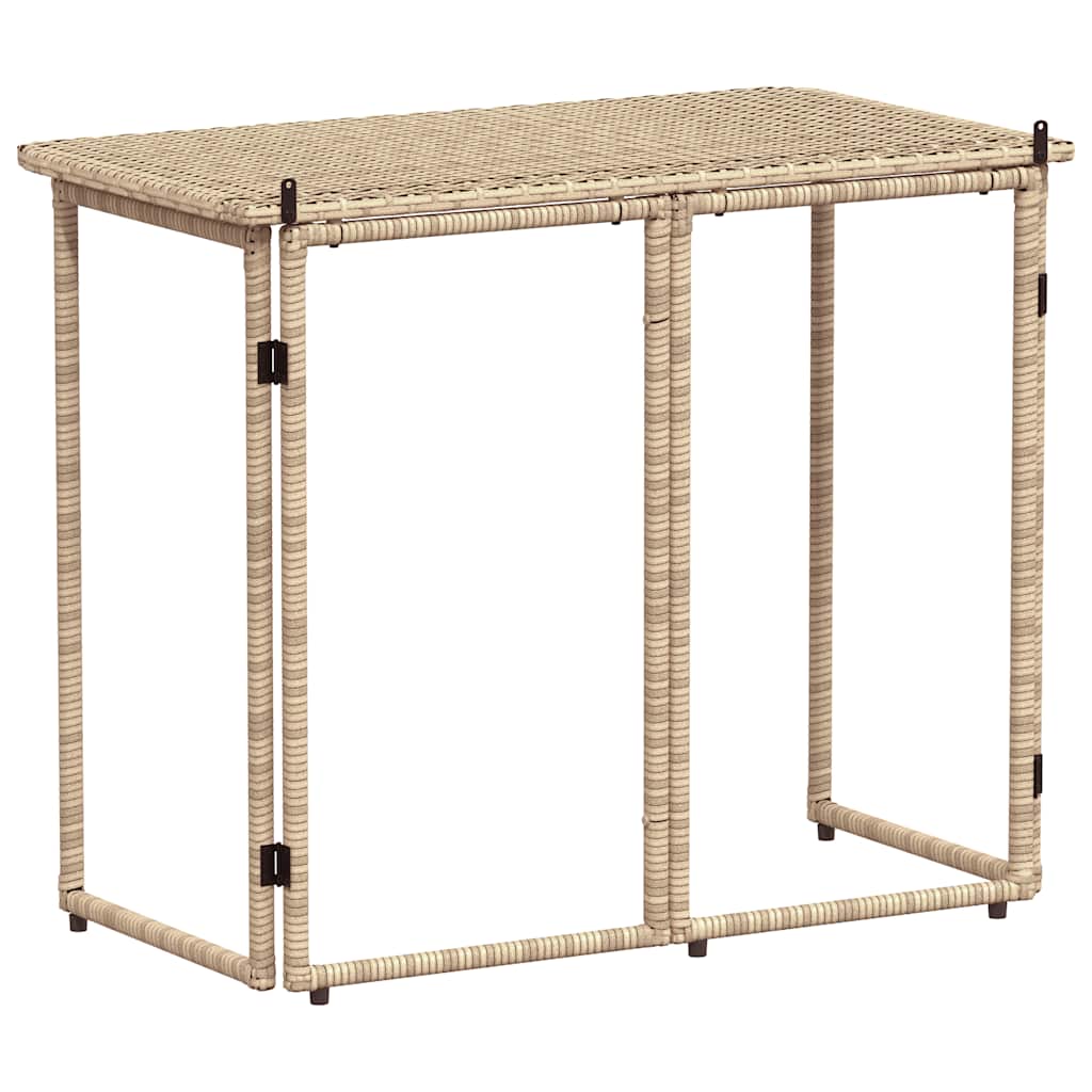 vidaXL Πτυσσόμενο τραπέζι κήπου Μπεζ 90x51x75 cm Poly Rattan