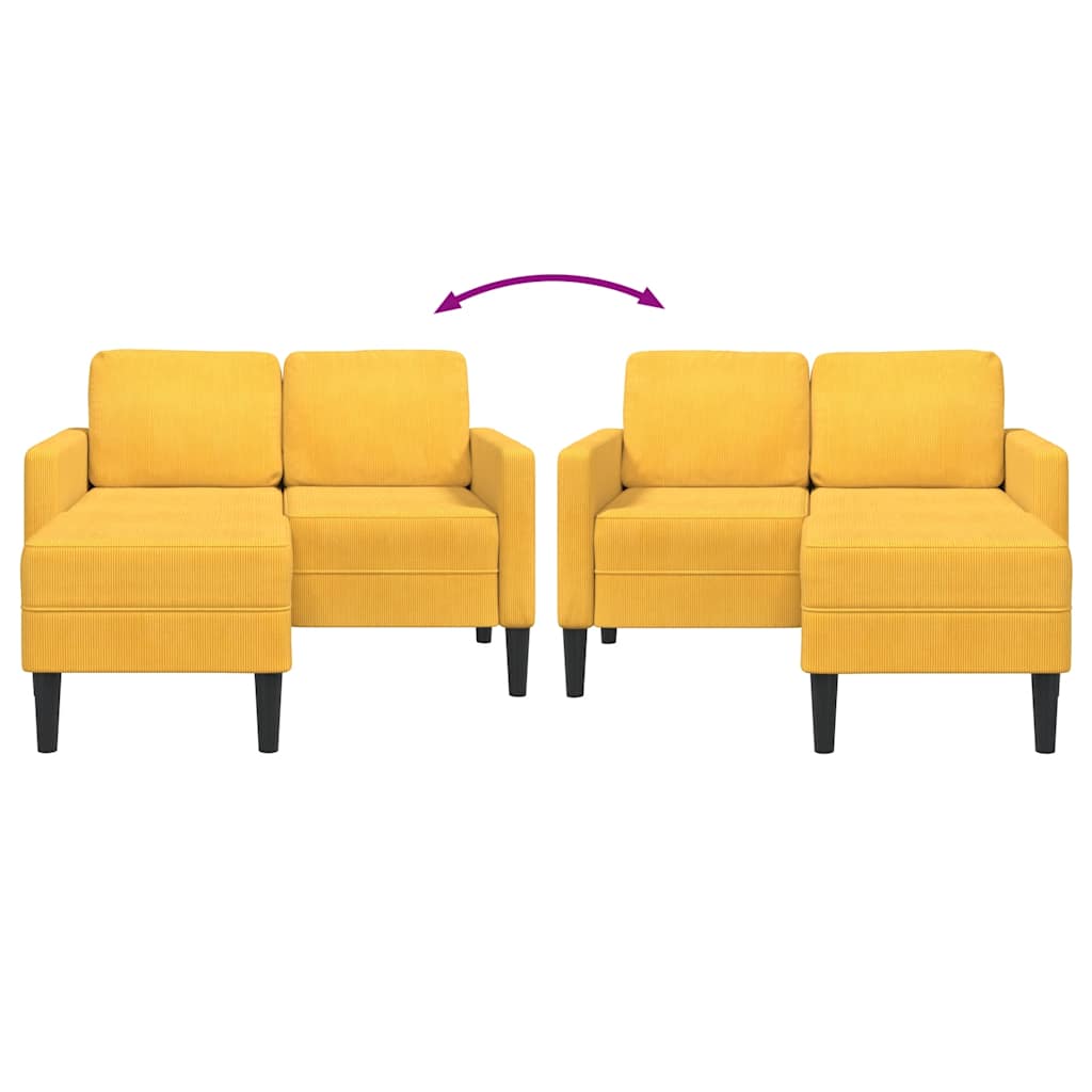 vidaXL 2θέσιος καναπές με καναπέ σε σχήμα L ανοιχτό κίτρινο 125 εκ.