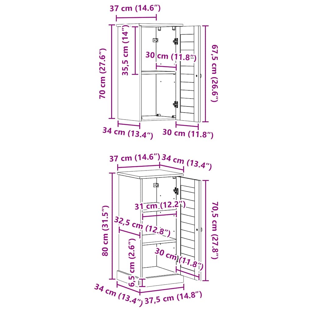 vidaXL Σετ Επίπλων Μπάνιου με ράφι 2 pcs Λευκό αντικέ 37 x 34 x 80 εκ