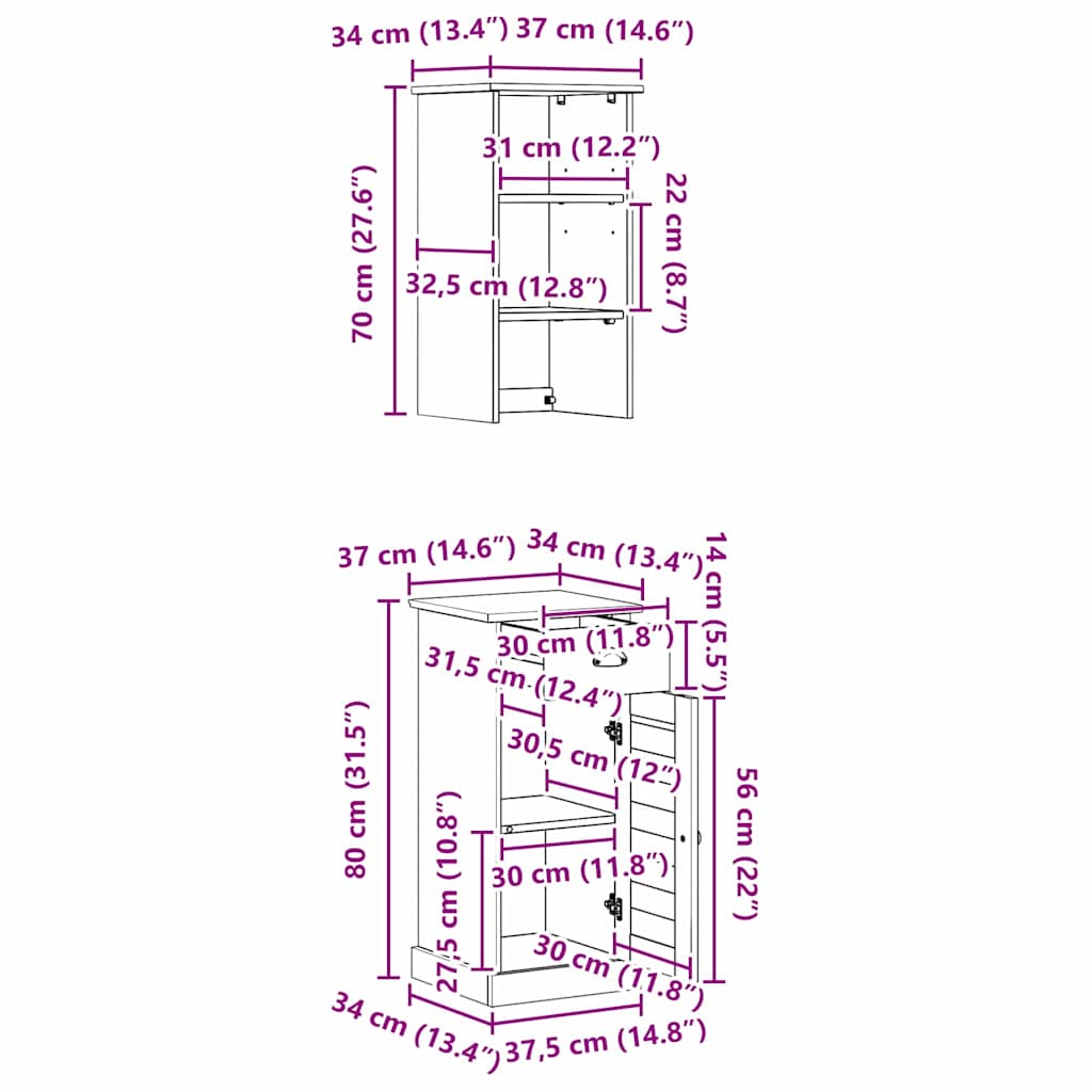 vidaXL Σετ Επίπλων Μπάνιου με συρτάρι με ράφι με πόρτα 2 pcs Καφέ και Καραμέλα καφέ