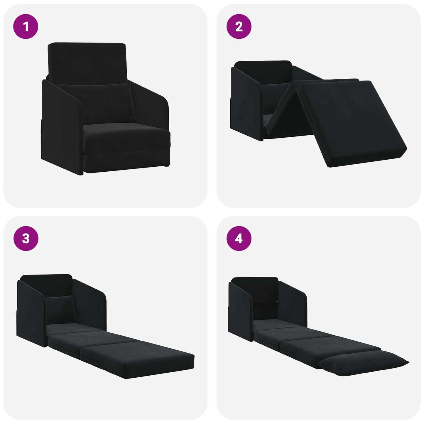 vidaXL Κρεβάτι καναπές Μαύρο 65 x 80 x 83 εκ. Βελούδο