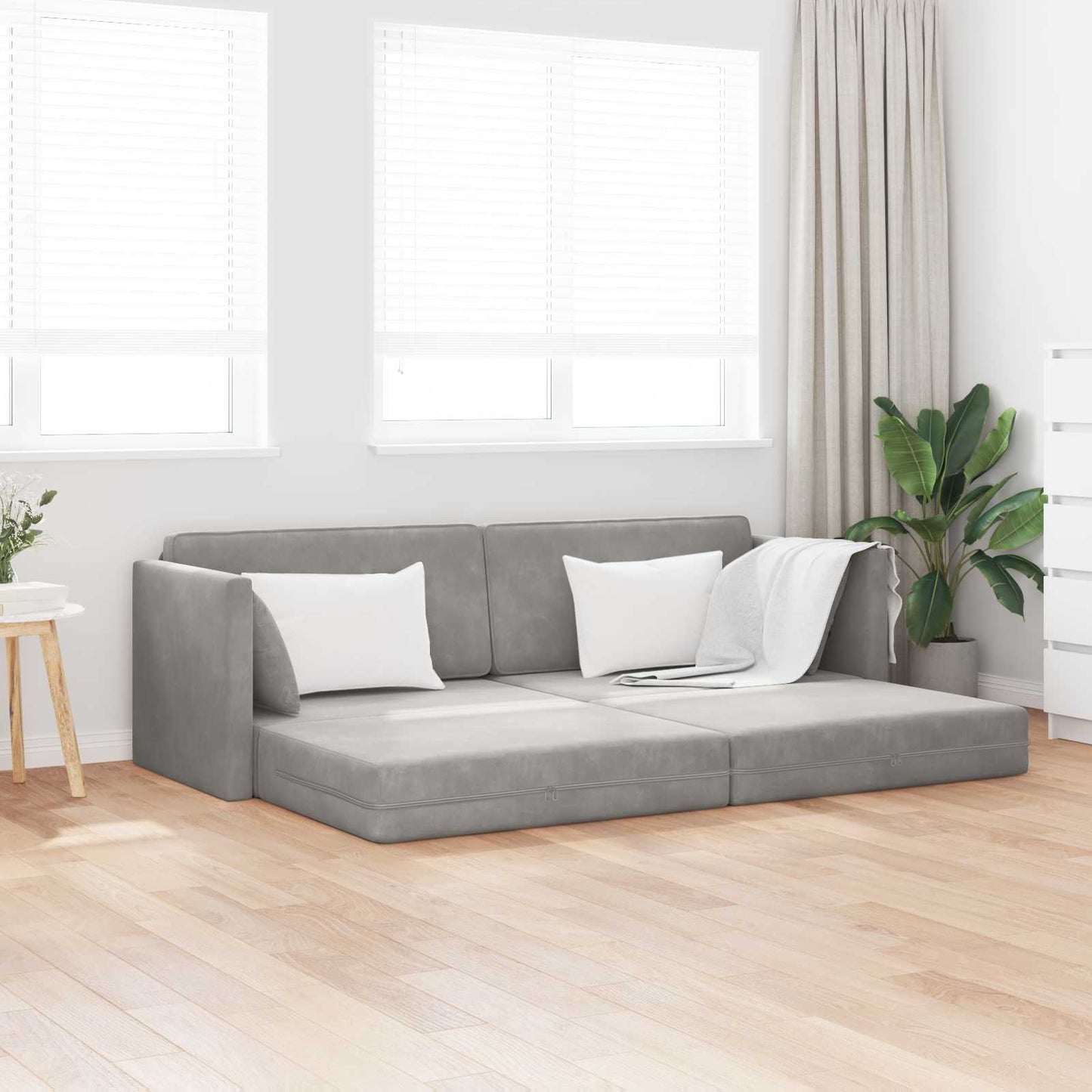 vidaXL Καναπές-κρεβάτι δαπέδου Ανοιχτό γκρι 213 x 70 x 77 εκ Βελούδο