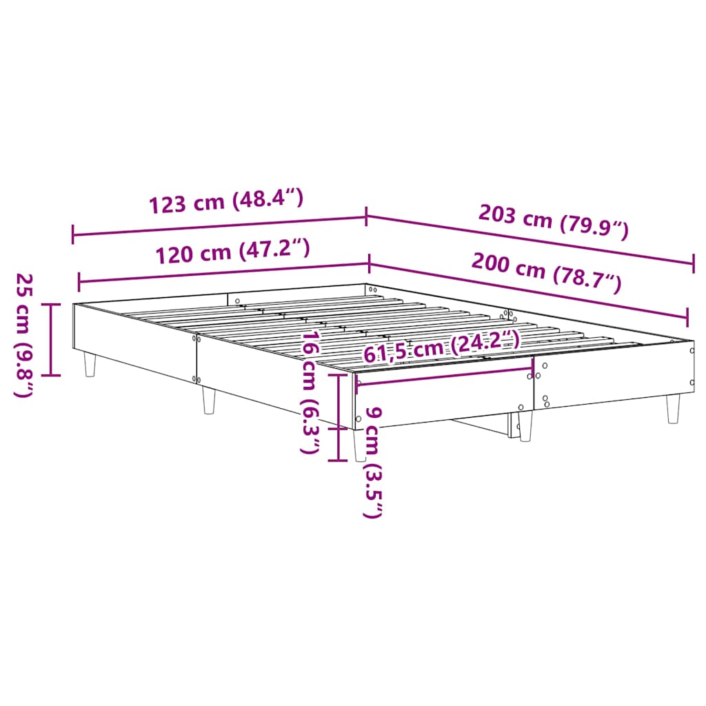 vidaXL Πλαίσιο Κρεβατιού χωρίς Στρώμα Sonoma Δρυς 120x200εκ. Επ. Ξύλο