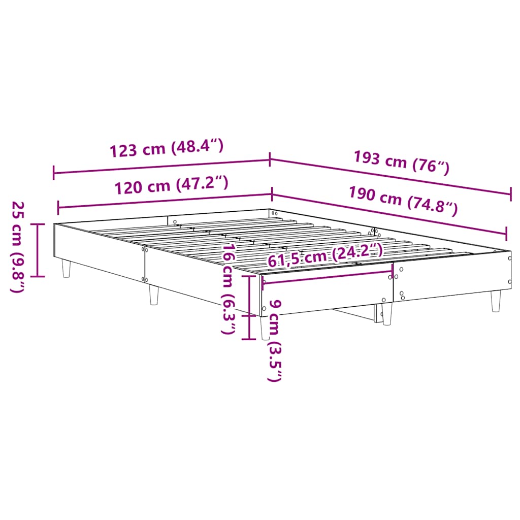 vidaXL Πλαίσιο κρεβατιού χωρίς στρώμα 120x190 εκ. Επεξεργασμένο Ξύλο