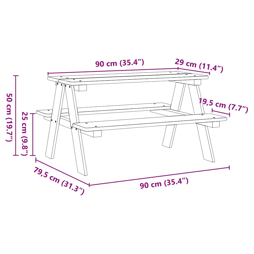 vidaXL Παιδικό Τραπέζι με Πάγκους IRUN Λευκό 90x79,5x50 εκ. Μασίφ Ξύλο