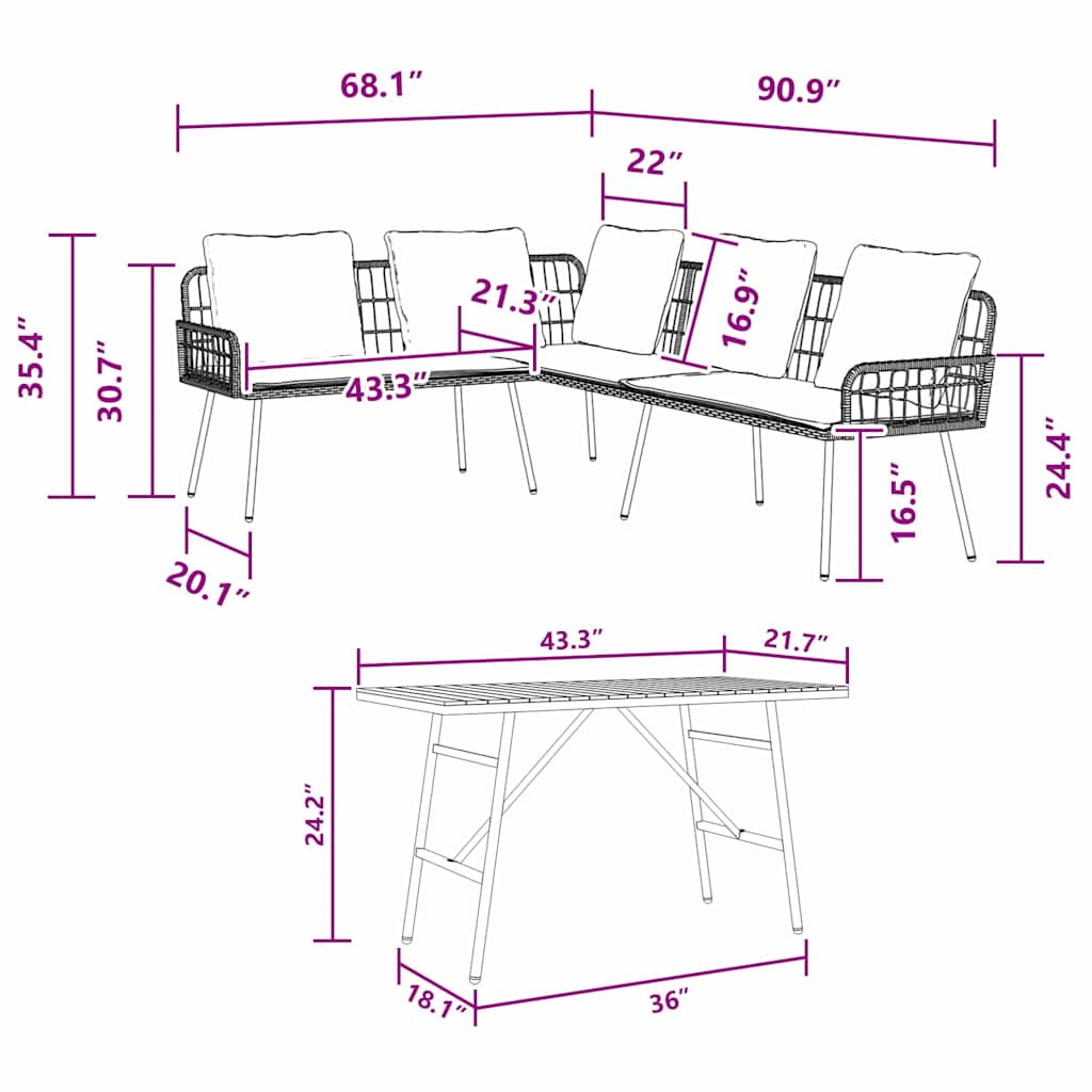 vidaXL Σετ 2 Τεμαχίων Καναπέ Κήπου με Μαξιλάρια Μαύρο Συνθετικό Ρατάν