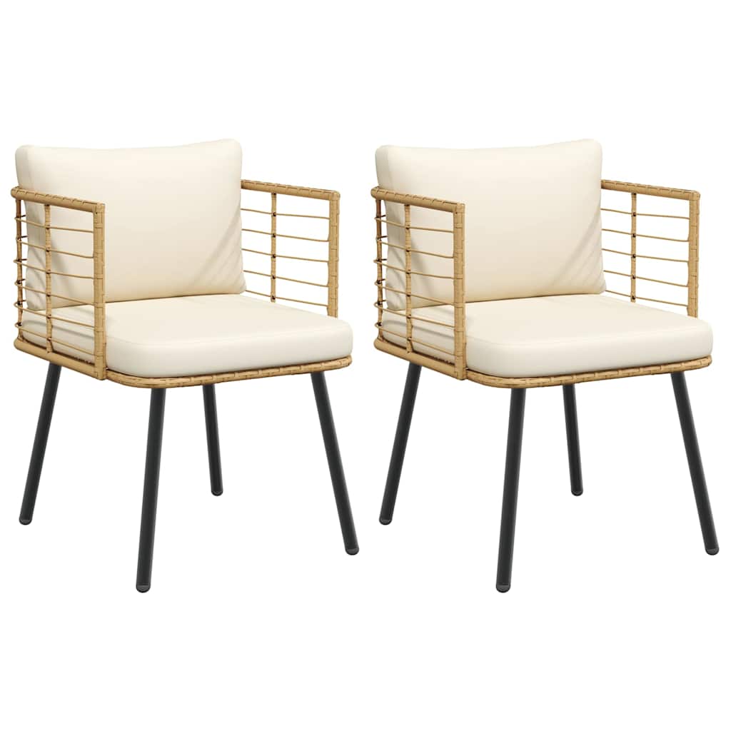 vidaXL Καρέκλες κήπου 2 τεμάχια με μαξιλάρια Φυσικό Poly Rattan