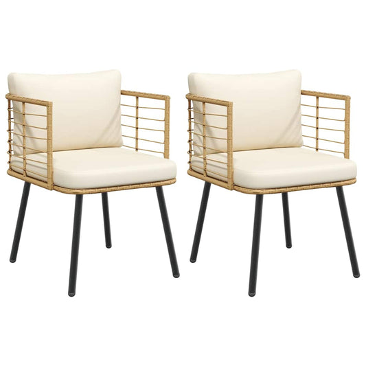 vidaXL Καρέκλες κήπου 2 τεμάχια με μαξιλάρια Φυσικό Poly Rattan