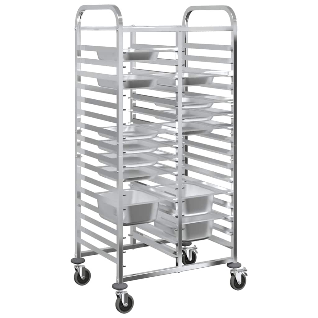 vidaXL Τρόλεϊ Δίσκου με 32 Δοχεία GN 75x55x162,5 εκ. από Ανοξείδωτο Ατσάλι