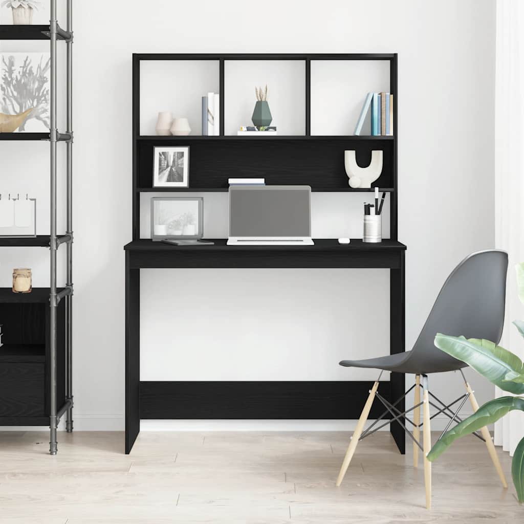 vidaXL Γραφείο με Ράφια Μαύρη Δρυς 102 x 45 x 148 εκ. από Τεχνητό Ξύλο