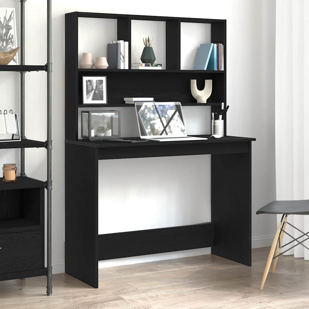 vidaXL Γραφείο με Ράφια Μαύρη Δρυς 102 x 45 x 148 εκ. από Τεχνητό Ξύλο