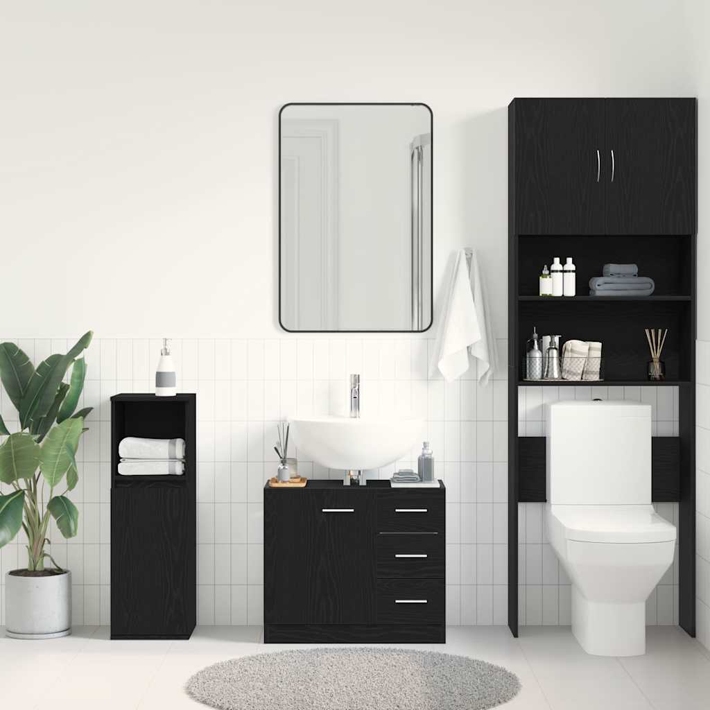 vidaXL Ντουλάπι Νιπτήρα Μαύρο Δρυς 63x30x54 εκ. από Τεχνητό Ξύλο