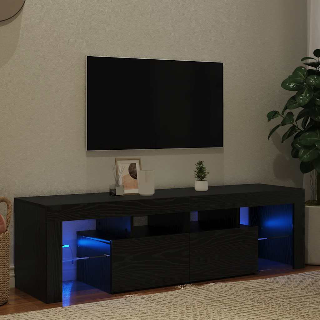 vidaXL Έπιπλο Τηλεόρασης με Φωτιστικά LED Μαύρη Δρυς 140x36,5x40 εκ. από Τεχνητό Ξύλο